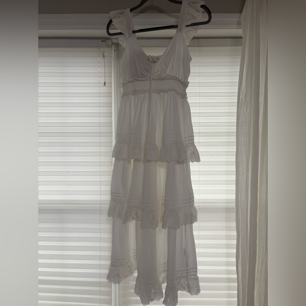 Cleobella White Ruffled Tiered Sundress V-neck - Picture 7 of 7